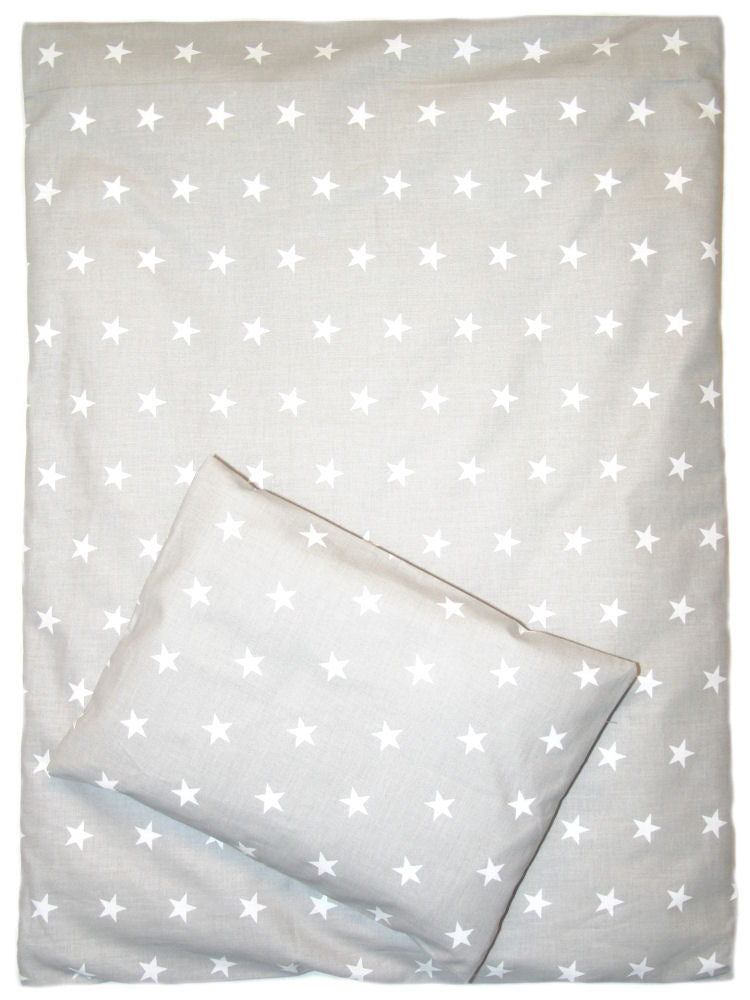 2- 4tlg Kinderwagenset - Sternchen auf Grau- Bettwäsche für Kinderwagen Bezüge Decke Kissen