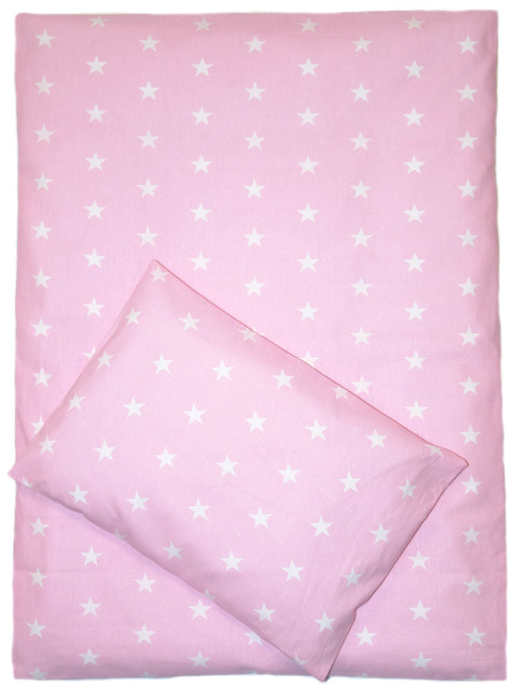 2- 4tlg Kinderwagenset - Sternchen auf Rosa- Bettwäsche für Kinderwagen Bezüge Decke Kissen